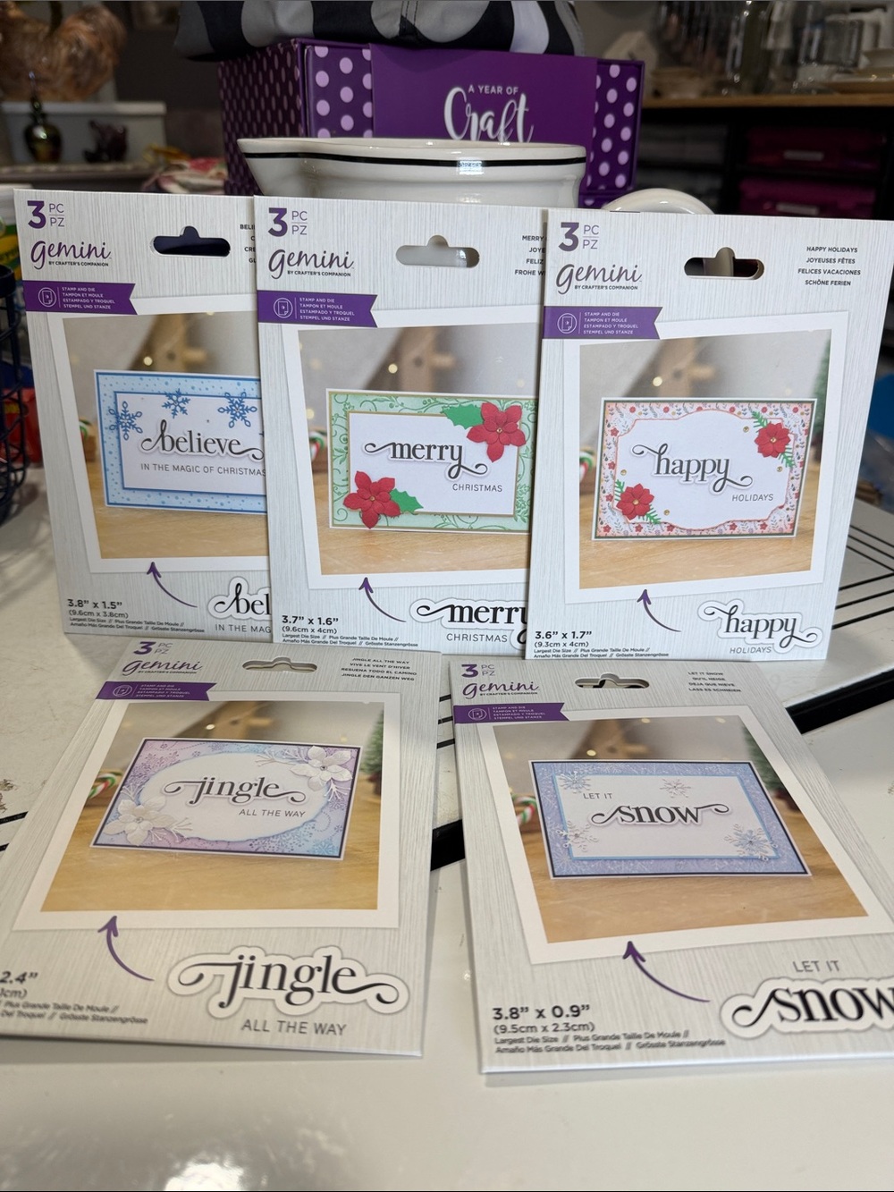 Crafters Companion Lot of 5 Holiday Fancy Sentiment Stamp & Dies
